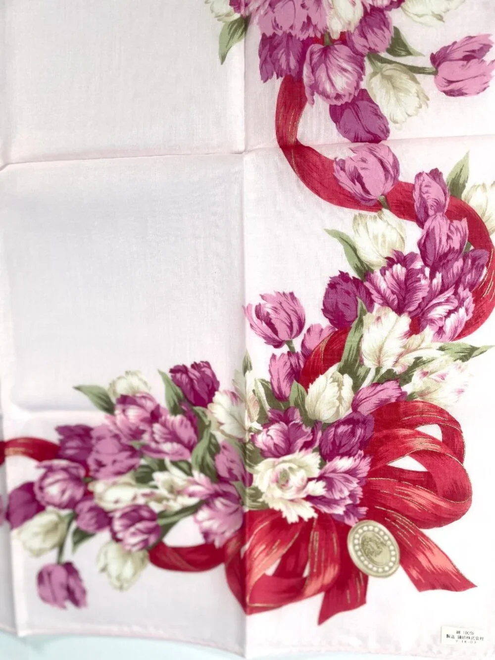 Vintage Christian Dior Floral Cotton Scarf NWT Pink Tulips